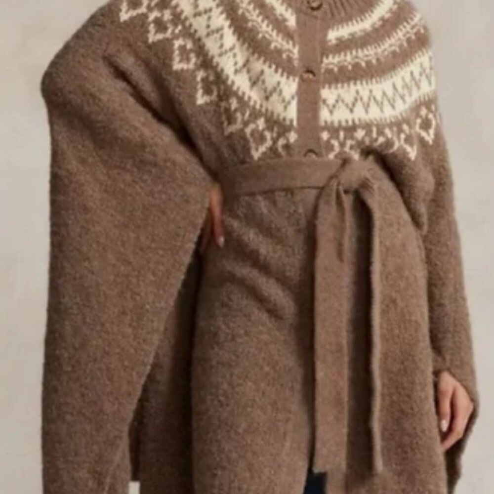 Polo Ralph Lauren Fair Isle Yoke Alpaca Wool Belted Cape Cardigan sz XL/XXL $998 - Picture 5 of 16